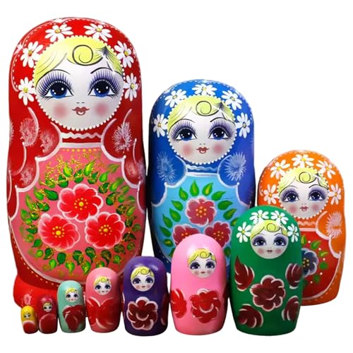 Peosaard Poupée Matriochka, poupées gigognes Russes 10 pièces/Ensemble poupée Matriochka empilable en Bois pour Enfants Enfants Adultes décoration...