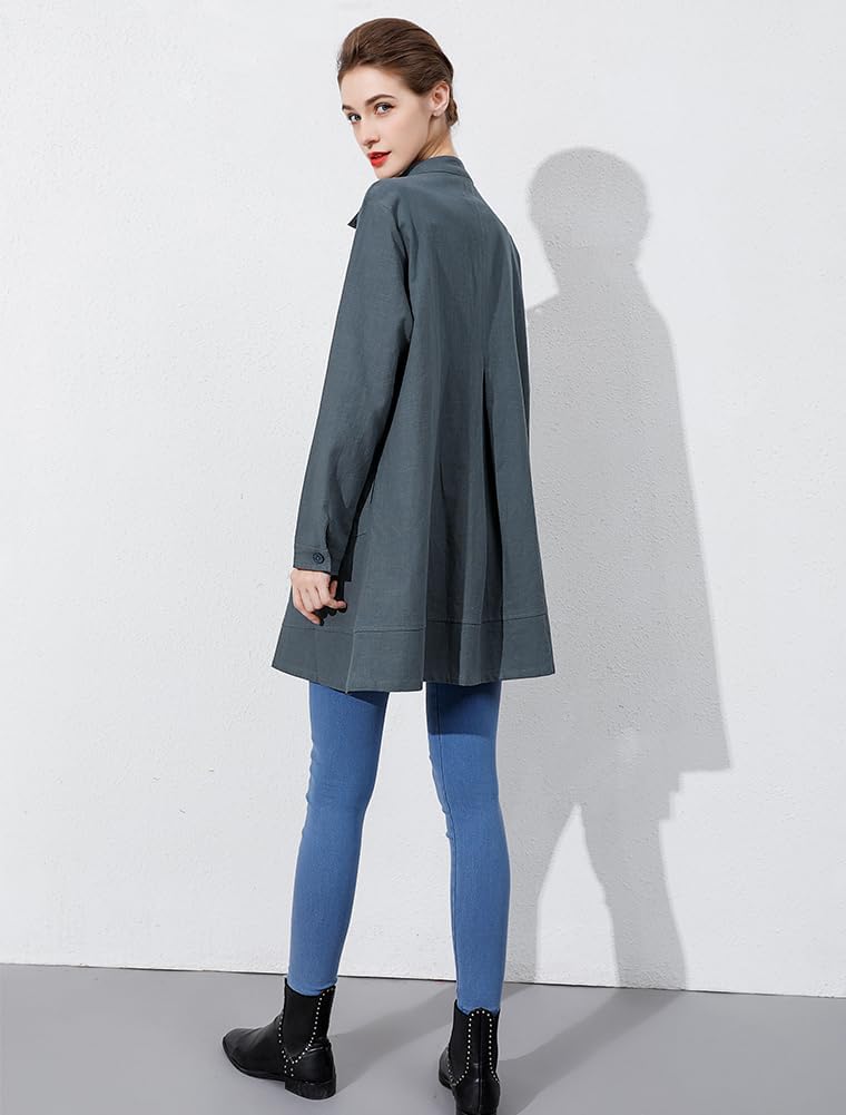 Minibee Women's Oversized Button Down Shirts Long Sleeve Cotton Linen Light Blouse Jacket with Pockets - Image 6