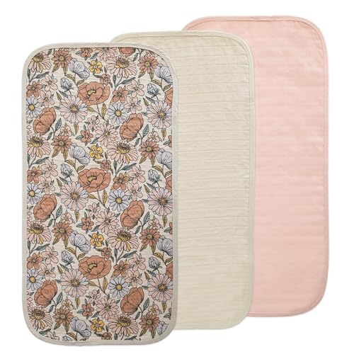 Image of mushie Waterproof Changing Pad Liners | 100% Organic Cotton | Set of 3 (Retro Flowers Combo)