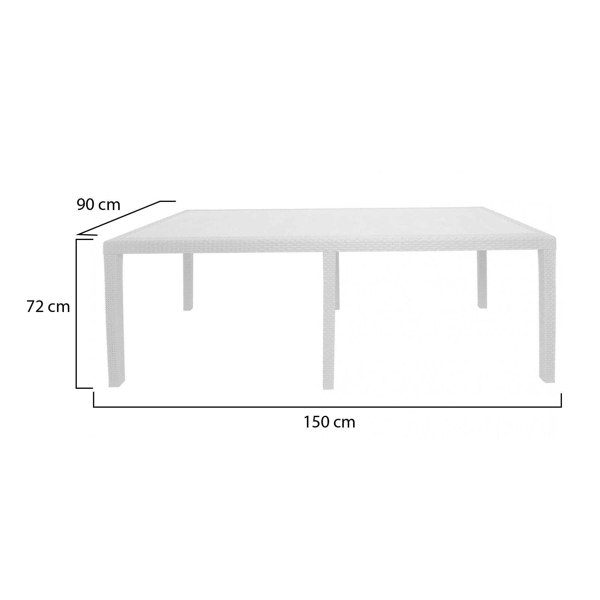 Dmora - Tavolo da esterno Roma, Ripiano rettangolare allungabile da pranzo, Tavolo da giardino estensibile effetto rattan, 100% Made in Italy, 150/220x90h72 cm, Bianco