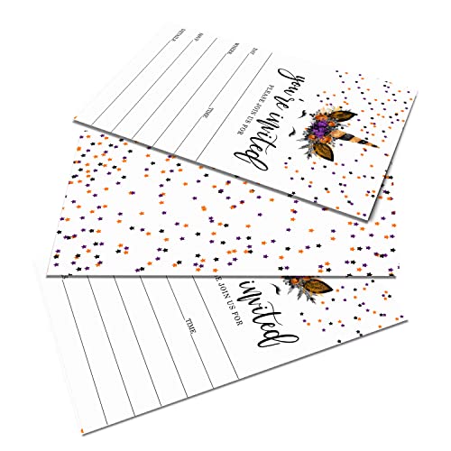 Paper Clever Party Unicorn Halloween Party Invitations With Envelopes (25 Pack) Blank Invites For Girls Birthday, Baby Shower, Pumpkin Theme Events - Orange And Black - Printed Card Set 5X7 #TOP5