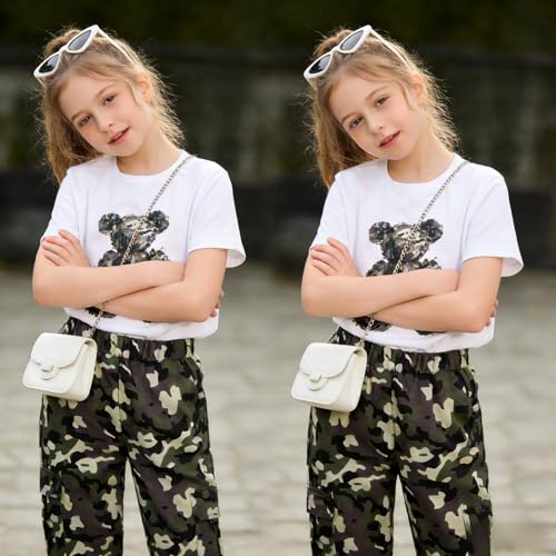 Image of Tween Girl Clothes 2 Piece Outfit Summer Short Sleeve Top + Jogger Pants Spring Fall Clothing Set Size 4-14 Years