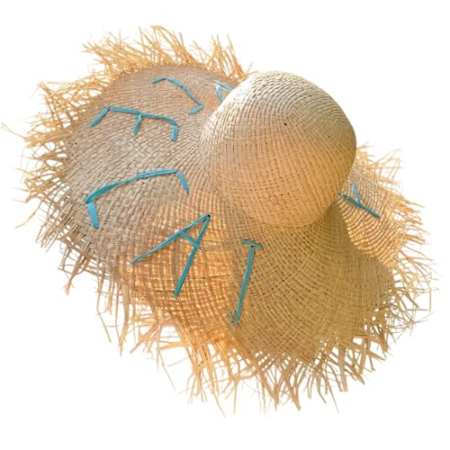 Chapeau de paille femme à bord rond avec broderie mode pour l'été