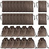 SevenFish 50pcs Burlap Bags with Drawstring, 9x7cm Small Burlap Bag Rustic Burlap Sack Gift Bags for Wedding, Birthday, Christmas, Present, Jewelry Packing, Party Gift and DIY Craft, Dark Coffee