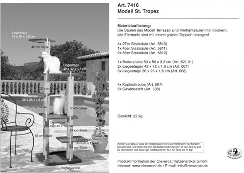 CLEVERCAT Outdoor Kratzbaum St. Tropez. Mit stufenförmig angeordneten Liegeetagen für leichten Aufstieg. Ideal auch für kleine und ältere Tiere. 7416