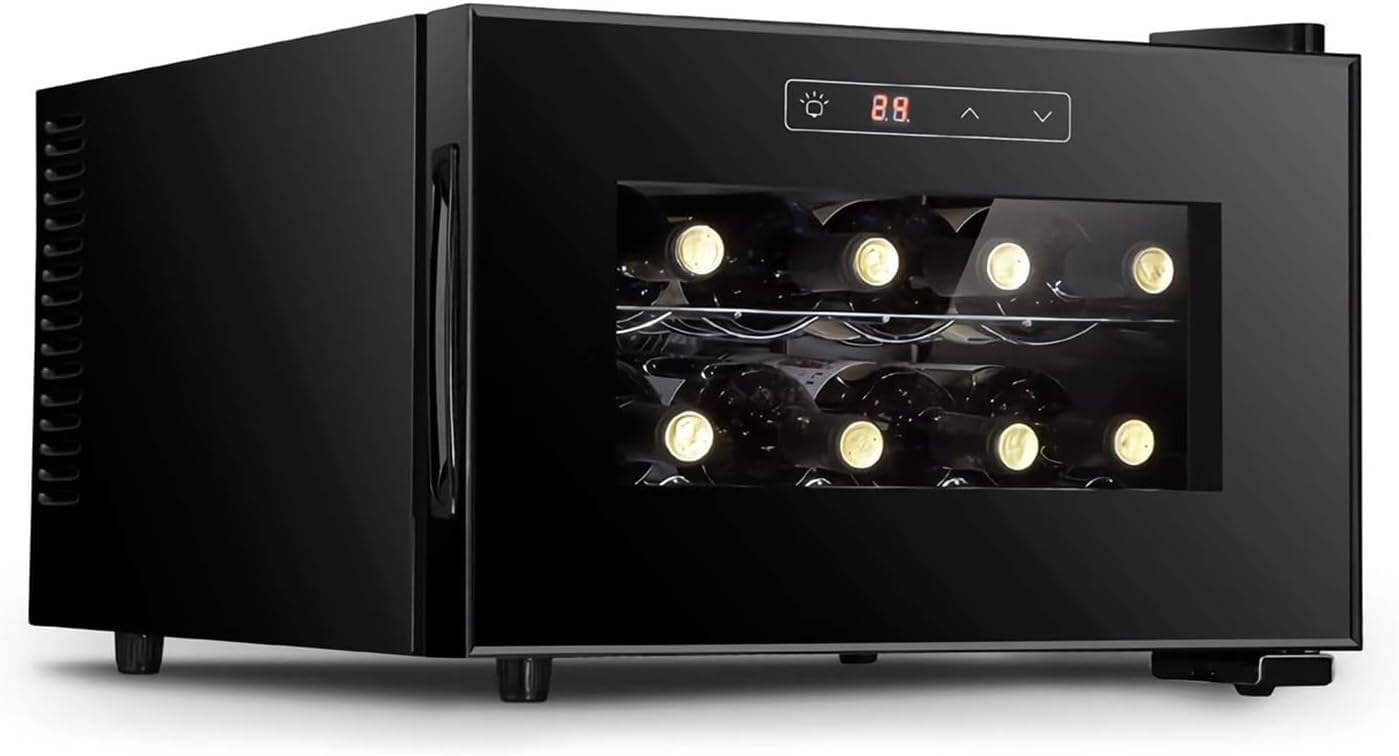 Vinoteca electrónica, refrigerador para vinos tintos y Blancos, refrigerador pequeño para vinos de 8 Botellas, Control Digital, Puerta de Vidrio, Mini refrigerador de mostrador, Horizontal