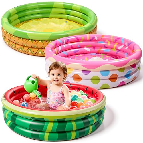 3 Pack 45' X 10' Inflatable Kiddie Pools, Watermelon & Pineapple & Cupcake Swimming Pool for Kids Seasonal Merriment, Indoor&Outdoor Water Pool Baby Swimming Pool Pit Ball Pool