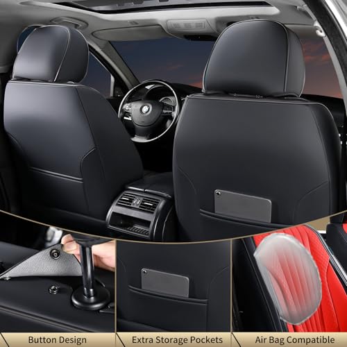 Image of FLORICH Car Seat Covers, Premium Leatherette Car Seat Covers Front Seats, Waterproof Leather Seat Protectors, Automotive Seat Protectors Universal Fit for Most Sedans Cars SUV Trucks, Black&Red