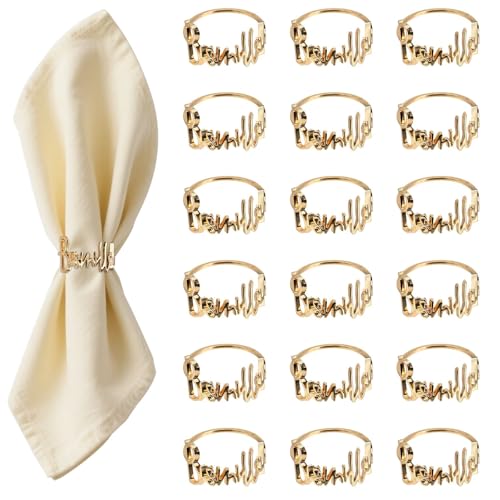 Napkin Rings, 18 Pack Bismillah Letter Metal Napkin Ring Set, Alphabet Napkin Buckles Holders Dinner Table Decor Accessories for Wedding, Party, Ramadan, Candlelit Banquet (Gold) - Cosy Home Interiors Napkin Rings, 18 Pack Bismillah Letter Metal Napkin Ring Set, Alphabet Napkin Buckles Holders Dinner Table Decor Accessories for Wedding, Party, Ramadan, Candlelit Banquet (Gold)