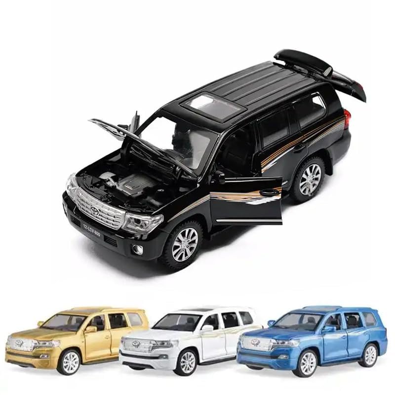 Image of PINQUE Kids New Car 1:32 Land Cruiser Diecast Alloy Metal Pull Back Car with Openable Doors Music Sound and Light Vehicle Toy Car for Boys (Gold)