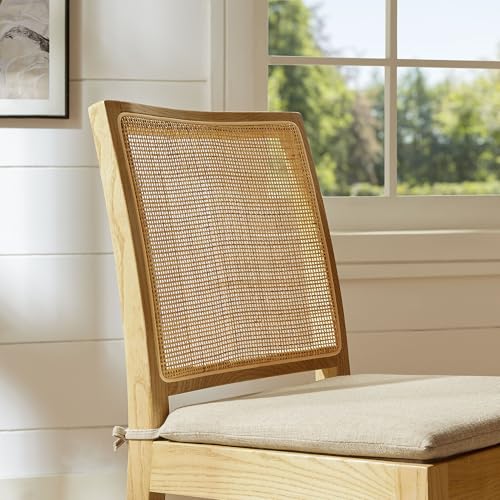 Modway Ovard Wood Dining Chair in Natural with Cane Back – Natural Rattan Armless Chair with Removable Padded Seat – Solid Wood and Fabric Dining Side Chair by Modway - Image 5