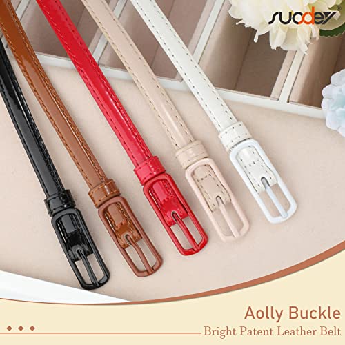 Suosdey 4 Pack Thin Belts For Women Skinny Leather Belts With Metal Buckle For Dresses Pants Jeans,Black White Brown Beige #TOP2