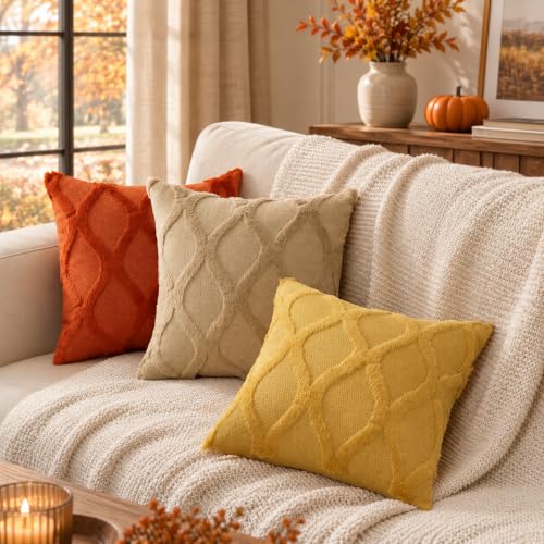 decorUhome Fall Throw Pillow Covers 18x18 Inch Set of 2, Soft Plush Faux Fur Wool Rust Couch Pillow Covers, Decorative Neutral Pillow Cases for Bed Sofa Living Room Home Decor - image 3