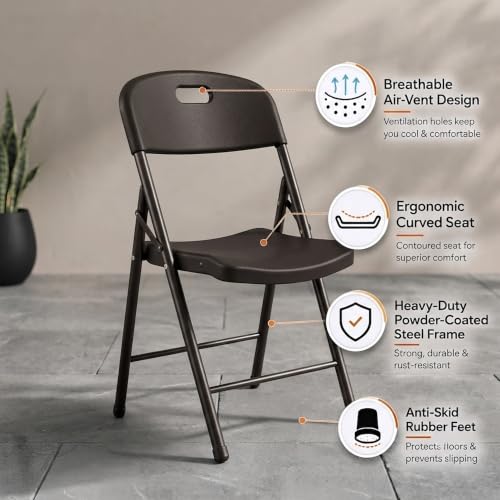 Image of MRC Metal Folding Chair Seat Upholstered Leatherette for Space-Saving Design for Home, Office, and Dorm Rooms Kitchen,Work,Sturdy,Garden (1, Curve Folding Black)