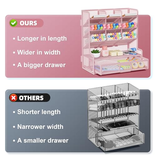 Marbrasse Organizador de mesa de malha maior com gaveta, porta-lápis multifuncional, organizadores d