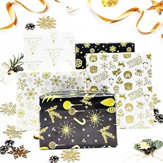 Christmas Wrapping Paper,Christmas Tissue Paper 70x50cm Size,10 Pieces Gift Wrapping Paper, Recyclable Wrapping Paper Black and White,Xmas Wrapping Paper Perfect for Christmas Gift Wrapping