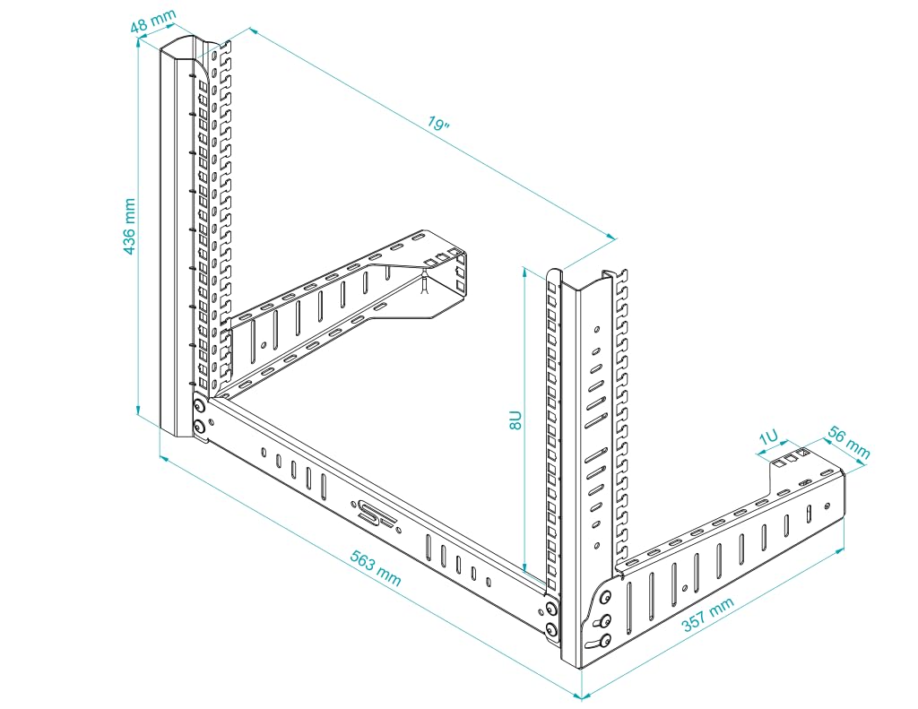 Supporto da Tavolo con Montaggio a Ripiano Rack 19 Pollici 8U - Armadio Rack e Armadietti per Apparecchiature di Rete - Ripiano per Armadio con Angolo di Inclinazione Regolabile