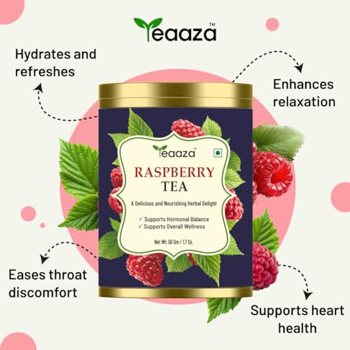 Image of Teaaza Organic Raspberry Tea for PCOS, Pregnancy & Fertility -50 Grams tin-50 Cups- Natural Herbal Tea for Hormonal Balance, Reproductive Health, & Women's Wellness | Caffeine Free Raspberry Tea For Pregnancy And To Support The Female System