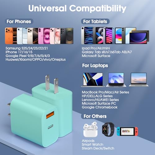iPhone 17/16/15 Pro/Pro Max Charger, Dual Port USB-C Wall Charger with PD 40W & QC 20W Fast Charging, 10FT USB-C Cable for iPhone, iPad Pro, MacBook M1/M2/M3, Android (Green, 10 FT) — view 3