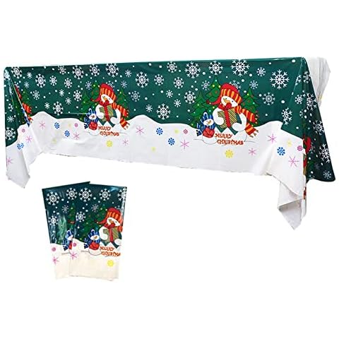 2pcs 108x180cm Christmas PVC Table Cloth Plastic Rectangle Table Cloths Waterproof Tablecover Xmas Tree Snowman Tablecloth Disposable for Indoor Outdoor Christmas Party Table Decoration Supplies Cover