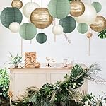 Paper Lanterns Decorative, Round Hanging Paper Lanterns Decorations for Rustic Party Bridal Shower Wedding Sage Green Birthday Party Supplies Gold/Ivory/Sage Green 15pcs - Image 3