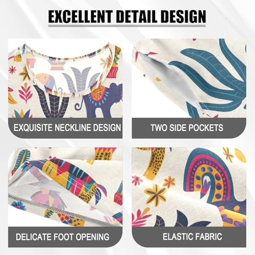 ALAZA America Bird Elephant Cactus Pajamas Set Short Sleeve Cotton Sleepwear Summer Pjs 2 Piece 5-14Y4