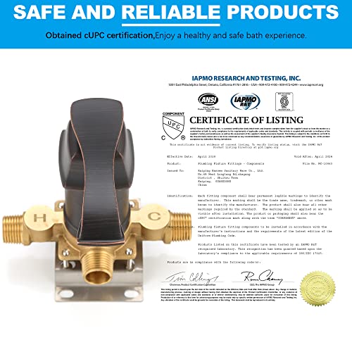 Dual Function Shower Diverter Valve, Fulaiwang Single Handle Shower Mixer Valve Bathroom Wall-Mount Trim Kit, Oil Rubbed Bronze #TOP3