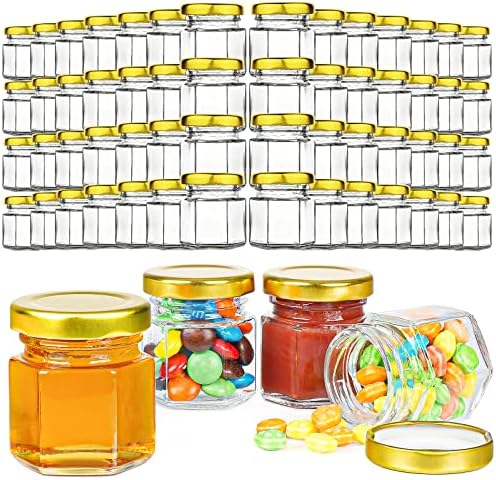 Syntic 60 Pcs Mini Honey Jars for Wedding Favor, Baby Shower, 1.5 Fl oz Small Glass Favor Jars with Airtight Lids, Gift Jars, Sample Jars for Body Butter, Jam, Spices, Herbs, Candy, Candle