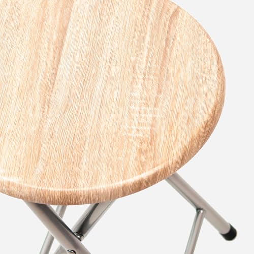 Miniatura 7 de The Secret Home - Pack De 4 Taburetes Plegables De Madera Y Metal - Alto. 45 X Ø30 Cm - Banqueta Sin Respaldo - Ideal Para Cocina, Terraza O Jardín - Color Madera Clara