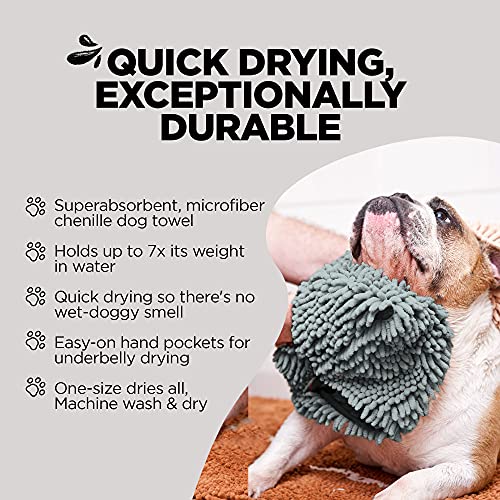 Soggy Doggy Super Shammy Dog Towel, Washable Microfiber Dog Towels For Drying Dogs And Cleaning Paws, Fast-Drying Dog Bath Towel With Hand Pockets, Gray/Gray Trim, 31 X 14 Inches #TOP1