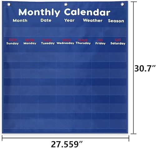 Miniatura 2 de Calendario mensual de bolsillo para aula, mensual y climático, calendario mensual con tarjetas para suministros de aula (azul)