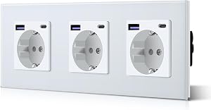 💎 90% MEGA DEAL! BSEED Steckdose aus Glas mit 20W USB C, Schnellladegerät Wandsteckdose, 3 in 1 Unterputz Steckdosen, Einfache Installation, 240V 16A, 228mm 3 Fach Weiß