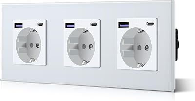 💎 90% MEGA DEAL! BSEED Steckdose aus Glas mit 20W USB C, Schnellladegerät Wandsteckdose, 3 in 1 Unterputz Steckdosen, Einfache Installation, 240V 16A, 228mm 3 Fach Weiß