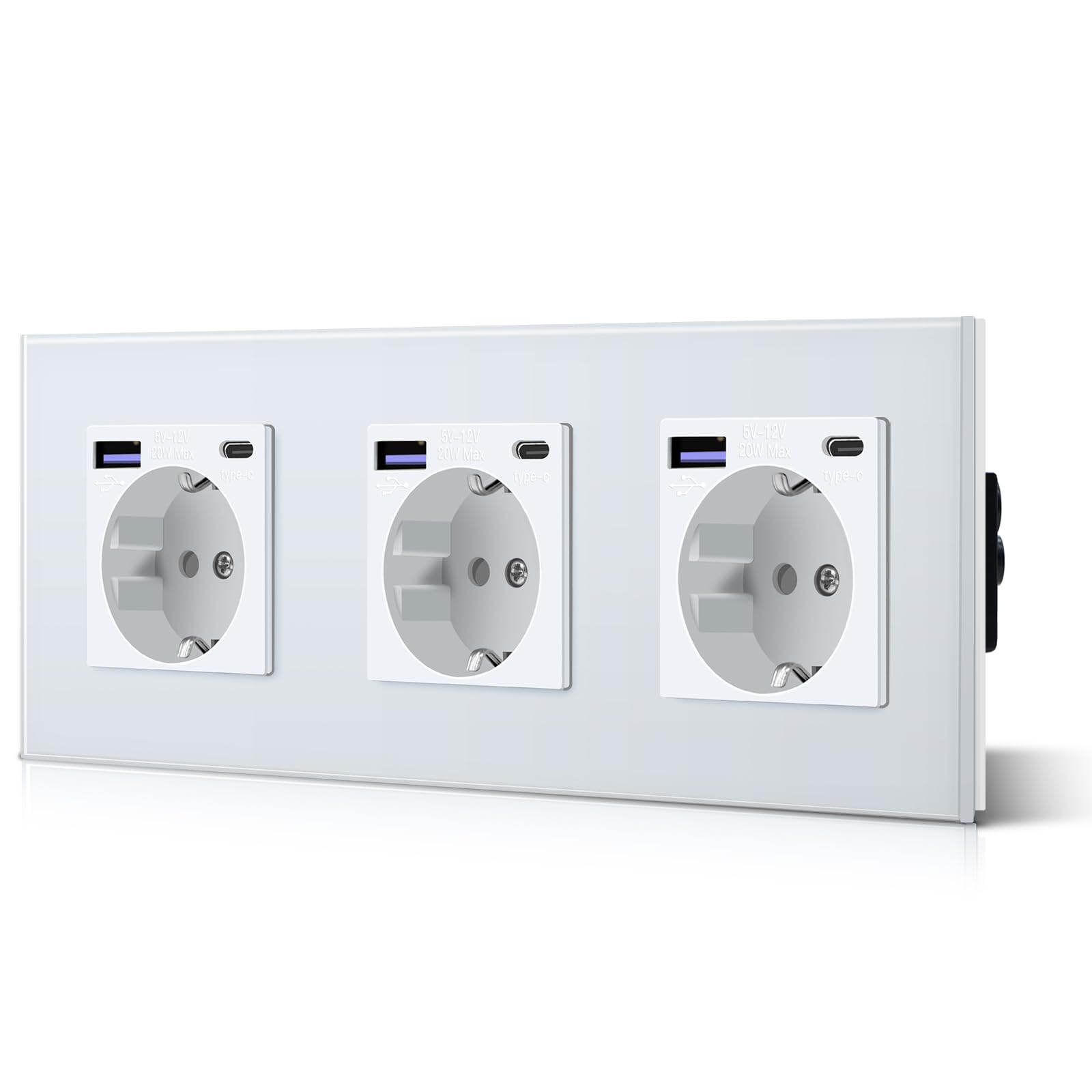 BSEED Enchufe Pared con 20W USB y Tipo C,Enchufe USB C de Cristal,Carga Rápida,3 en 1，Fácil Instalación,1 Enchufe,86mm Blanco — view 71