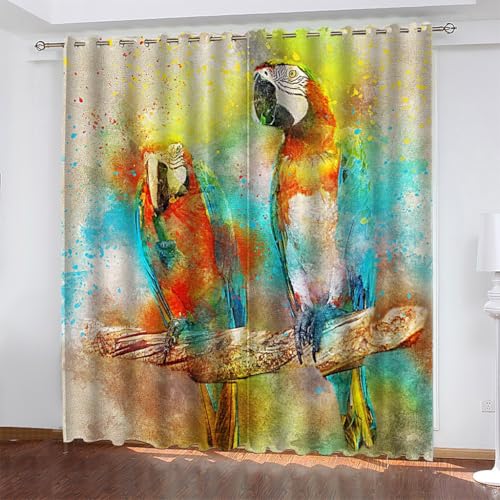Cortinas Opacas PáJaro, Cortinas Salon Modernas 2 Piezas 200x245 CM Loro Cortinas Termicas Aislantes Frio y Calor Blackout Curtains con Ojales Cortinas para Dormitorio/Comedor