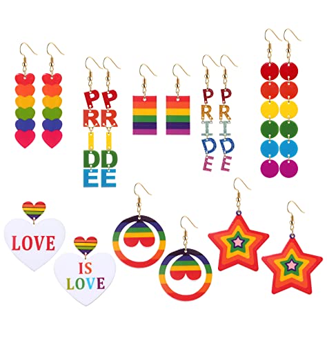 8 Pairs Pride Earrings Set For Lgbtq Jewelry Gay Pride Acrylic Rainbow Earrings For Women Men Lightweight Rainbow Heart Star Drop Earrings For Girls Love Dangle Earrings Lesbian Bisexual Gay Pride Stuff Jewelry Valentines Day Gift #TOP17