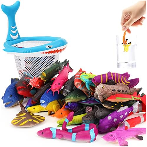 SweetAce 11 Pack Color Changing Fish Toys for Kids, Color Change Sea Creatures Ocean Animal Toys, Floating Bath Toy with Fish Net, Toddler Fishing Pool Toy Games Party Supplies Goodie Bags Fillers