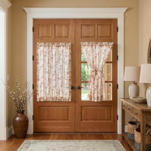 Image of jinchan Terracotta Linen French Door Curtain 40 Inch Rod Pocket 1 Panel