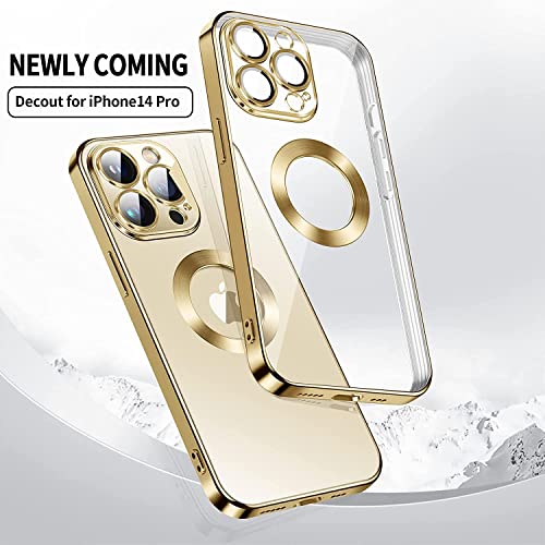 Image of VONZEE Clear Logo Electroplating Transparent Case for iPhone 14 Pro Max Case 6.7 inch 2022, Luxury Electroplated TPU Cover, Individual Camera Protection for Each Lens Bumper Case (Gold)