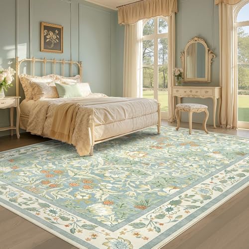 Tortania Area Rug Living Room Rugs - 5x7 Washable Boho Rug Vintage Oriental Distressed Farmhouse Large Thin Indoor Carpet for Living Room Bedroom Under Dining Table Home Office - Light Green