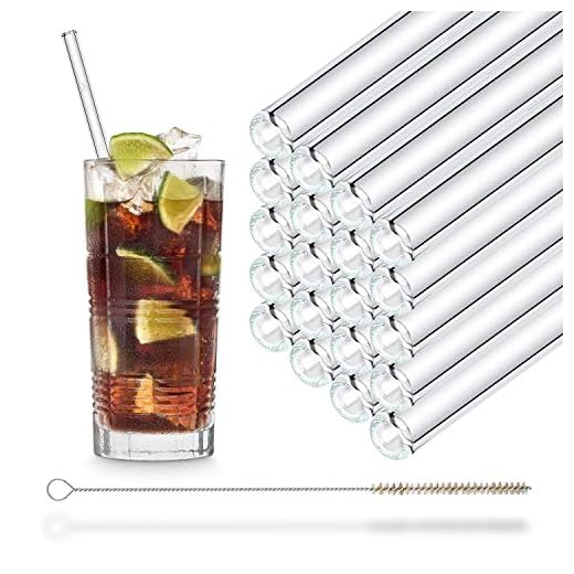 HALM Glas Strohhalme Wiederverwendbar Trinkhalm - 20 Stück gerade 23 cm + plastikfreie Reinigungsbürste Spülmaschinenfest - Nachhaltig - Glastrinkhalme Glasstrohhalme für Smoothies, Long-Drinks, Saft
