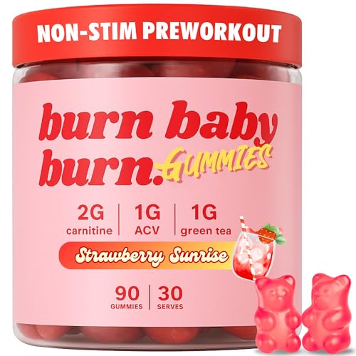 Pre-Workout Gummies Non-Stim Thermo Daytime Vegan Preworkout - BBB™ by The Gummy Lab™ with L-Carnitine, Green Tea, Apple Cider Vinegar | Strawberry Sunrise | 90 Gummies (30 Servings)