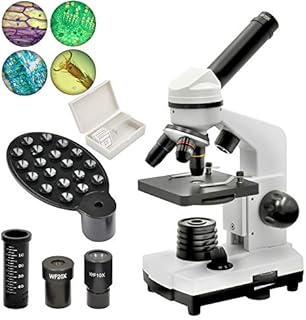 Starboosa Microscope 80X-1600X for Kids Beginners Lab Compound Monocular Microscopes with Optical Glass Lenses & LED Illumination - Microscope with Smartphone Adapter for Kids Beginner