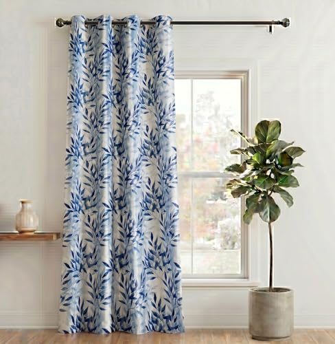 Image of Home Sizzler 1 Piece Floral Flow Grommet Polyester Long Door Curtains - 9 Feet, Bluish Grey
