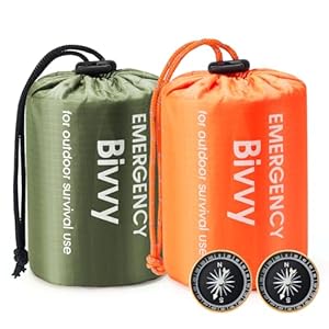 Esky Biwaksack, 2 Stück Notfall Schlafsack Biwaksäcke Wasserdicht Thermo Leicht Wasserdicht Überlebenssack Mit Pfeife und Kompass Ausrüstung Survival Ideal zum Zelten Wandern und Abenteuer Orange+Grün