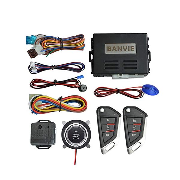 BANVIE Car Keyless Entry Security Alarm System with Remote Engine Start and Push to Start Stop Iginition Button Kit
