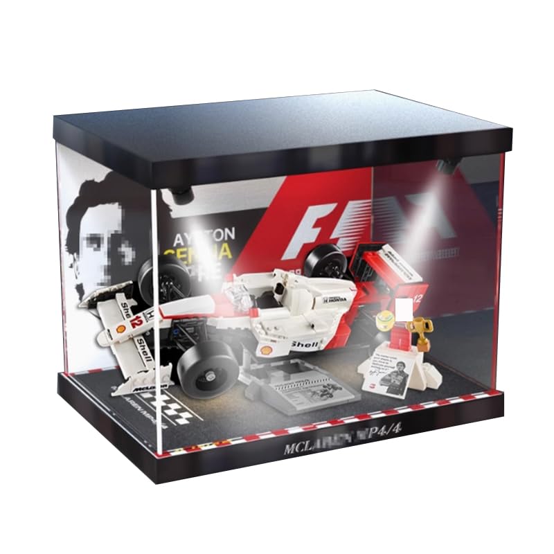 Clear Acrylic Display Case for Lego Icons 10330 Applicable for Icons McLaren MP4/4 & Ayrton Senna F1 Race Car Designed Display Box Gift(Display Case Only,) (Background+Top Light)