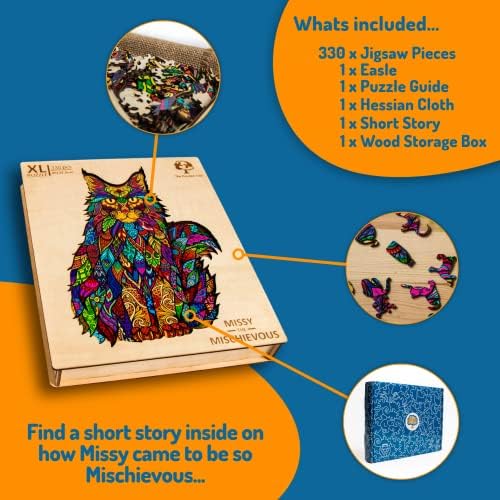 Wooden Jigsaw Puzzles for Adults XL 330 Piece (46x32cm)  Cat Wood Jigsaw Puzzle for Adults by The Puzzled Tree