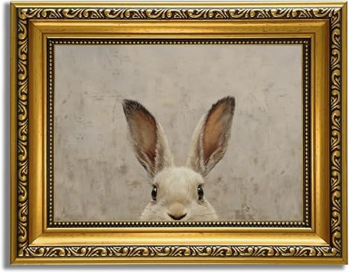 Image of YD&YZY Gold Framed Vintage Wall Art Canvas Easter Bunny Wall Decor Rustic Easter Rabbit Décor Prints Cute Animal Painting Picture Print for Bedroom Kids Room Bathroom 8x10 inch Small Framed
