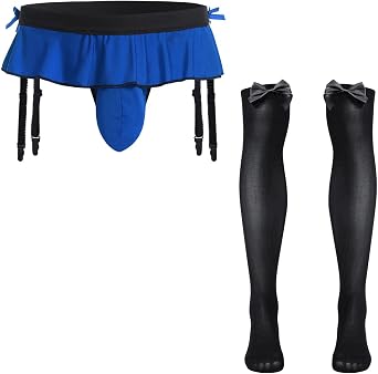 ABAFIP Mens Garters Belt Panties Skirt Thong with Bow Stockings